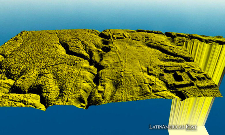 Imagen cedida por el Instituto Nacional de Patrimonio Cultural (INPC) de un plano de una ciudad prehispánica descubierta en la provincia de Morona Santiago (Ecuador)