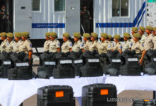 Fotografía de equipamientos donados por el Gobierno de Estados Unidos a la Policía de Ecuador, hoy, en Quito (Ecuador).