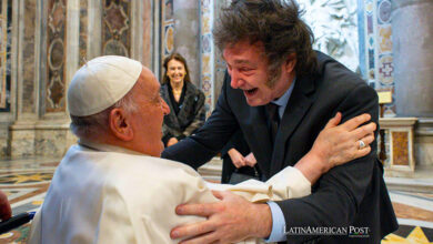 A handout picture provided by the Vatican Media shows Pope Francis meets Argentina's President Javier Milei in St. Peter's Basilica