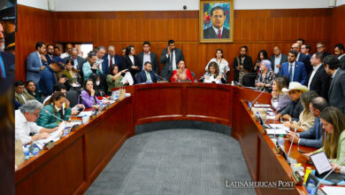 La presidenta de la Comisión Séptima del Senado, Martha Isabel Peralta Epieyu (c) habla este miércoles durante un debate en la sala de la Comisión en Bogotá (Colombia).
