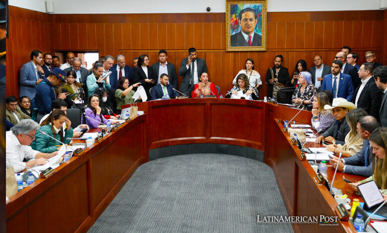 La presidenta de la Comisión Séptima del Senado, Martha Isabel Peralta Epieyu (c) habla este miércoles durante un debate en la sala de la Comisión en Bogotá (Colombia).