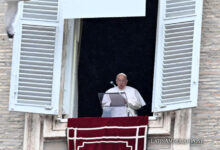 Pope Francis leads Sunday's Regina Caeli prayer from the window of his office