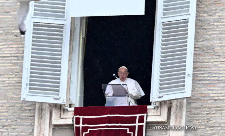 Pope Francis leads Sunday's Regina Caeli prayer from the window of his office