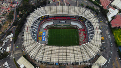 Fotografía de archivo fechada el 11 de marzo de 2023 que muestra el Estadio Azteca en la Ciudad de México (México).