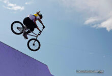 Queen Saray Villegas Serna of Colombia competes in the Women Park Final of the Cycling BMX Freestyle