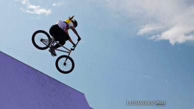 Queen Saray Villegas Serna of Colombia competes in the Women Park Final of the Cycling BMX Freestyle