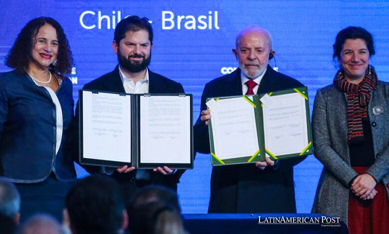 El presidente de Chile, Gabriel Boric (c1); el presidente de Brasil, Luiz Inácio Lula da Silva;