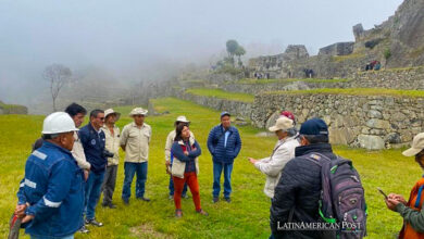 Fotografía cedida por el Ministerio de Cultura de Perú de un grupo de arqueólogos peruanos trabajando en un sector de Machu Picchu (Perú).