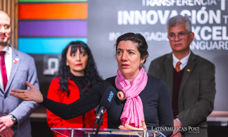 FotografÍa cedida por el Ministerio de Ciencia, Tecnología, Conocimiento e Innovación de Chile que muestra a su ministra Aisén Etcheverry hablando durante una rueda de prensa, este miércoles en Santiago (Chile).