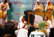 Artistas se presentan en el cierre del Festival Petronio Álvarez, este domingo en la ciudad de Cali (Colombia).