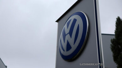 The Volkswagen logo is seen at the Volkswagen (VW) vehicle factory in Osnabruck, Germany, 04 September 2024.